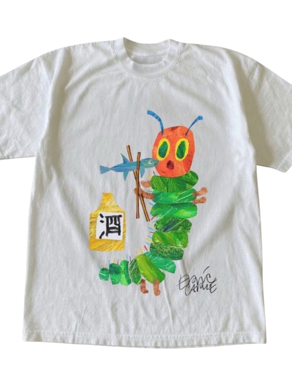 Gildan White Tee with Colorful Caterpillar Graphic, Gift For Her, For Him